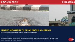 Jalan Berlubang di Depan Masjid Al-Hikmah Tanjungpinang Ancam Pengendara